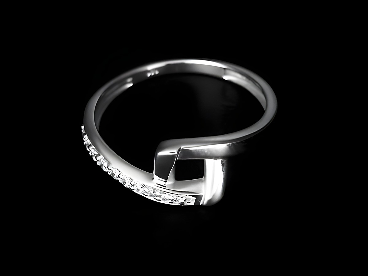 Silber Ring in eckigem Design, modisch und elegant, verziert mit Zirkonia, rhodiniert, Größe 54, Hersteller Juwelier Harnisch, ideal bis Größe 54 oder 17,2.