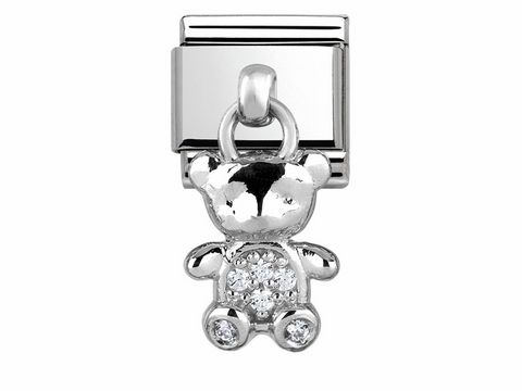Charm in Form eines Bärchens aus Silber, mit Zirkonia verziert, von Nomination, passend für Armbänder.
