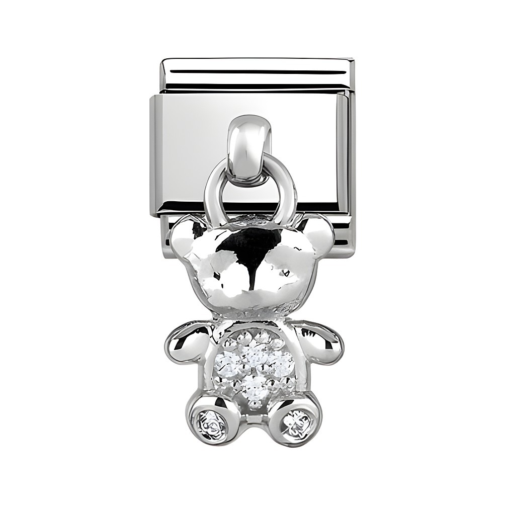 Charm in Form eines Bärchens aus Silber, mit Zirkonia verziert, von Nomination, passend für Armbänder.