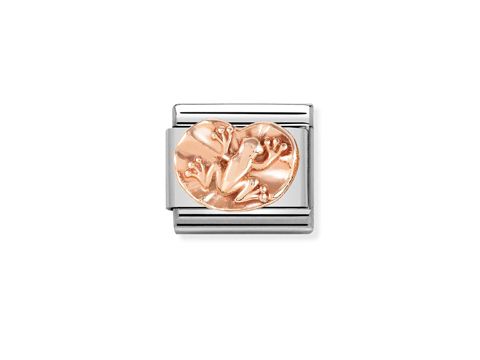 Roségoldenes charm mit einem Frosch auf einer Seerose, aus der Kollektion NOMINATION Classic, Modell 430106 09, hochwertig verarbeitet von Hersteller Nomination.