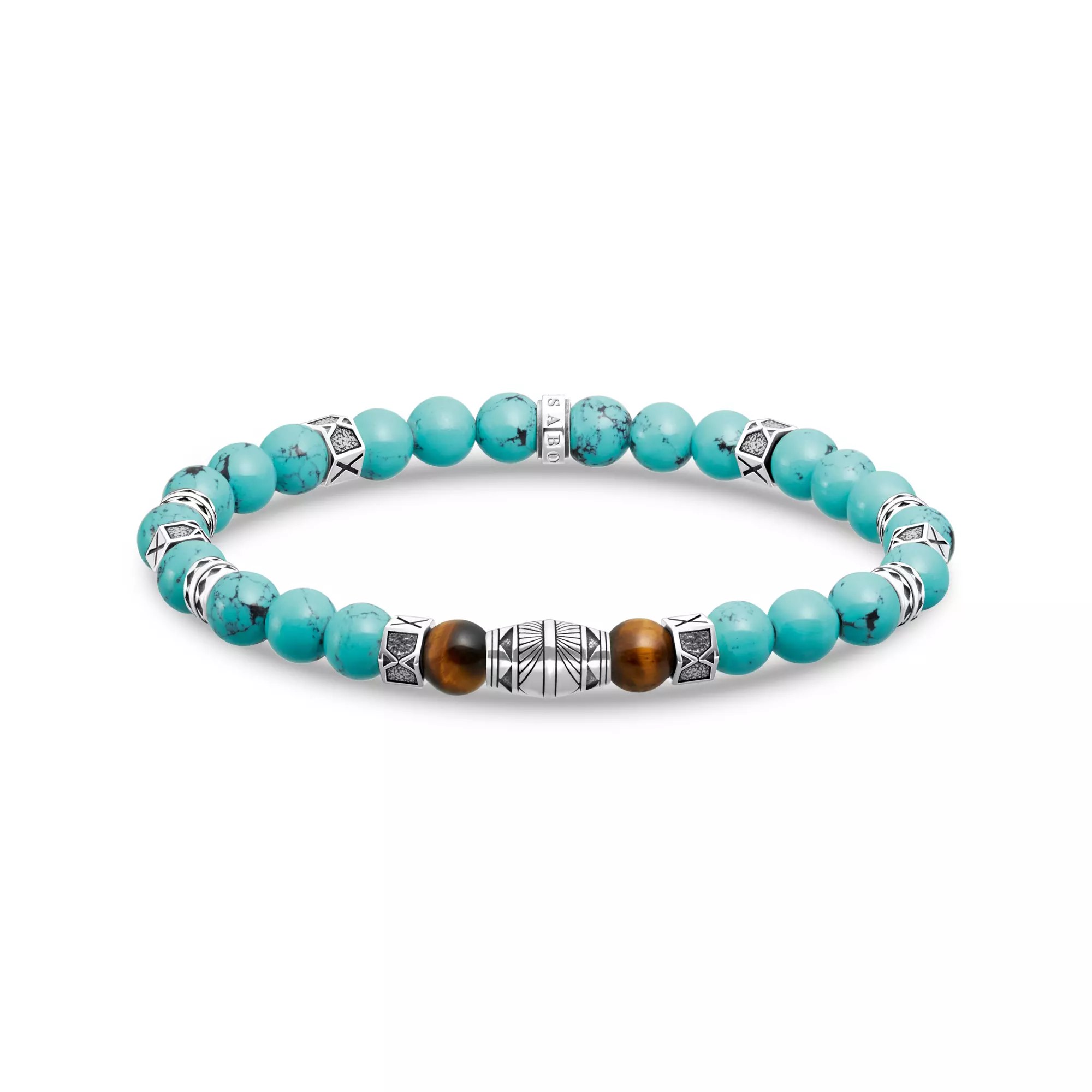 Thomas Sabo Armband - Silber geschw. + imitierter Türkis + Tigerauge - 15,5 cm