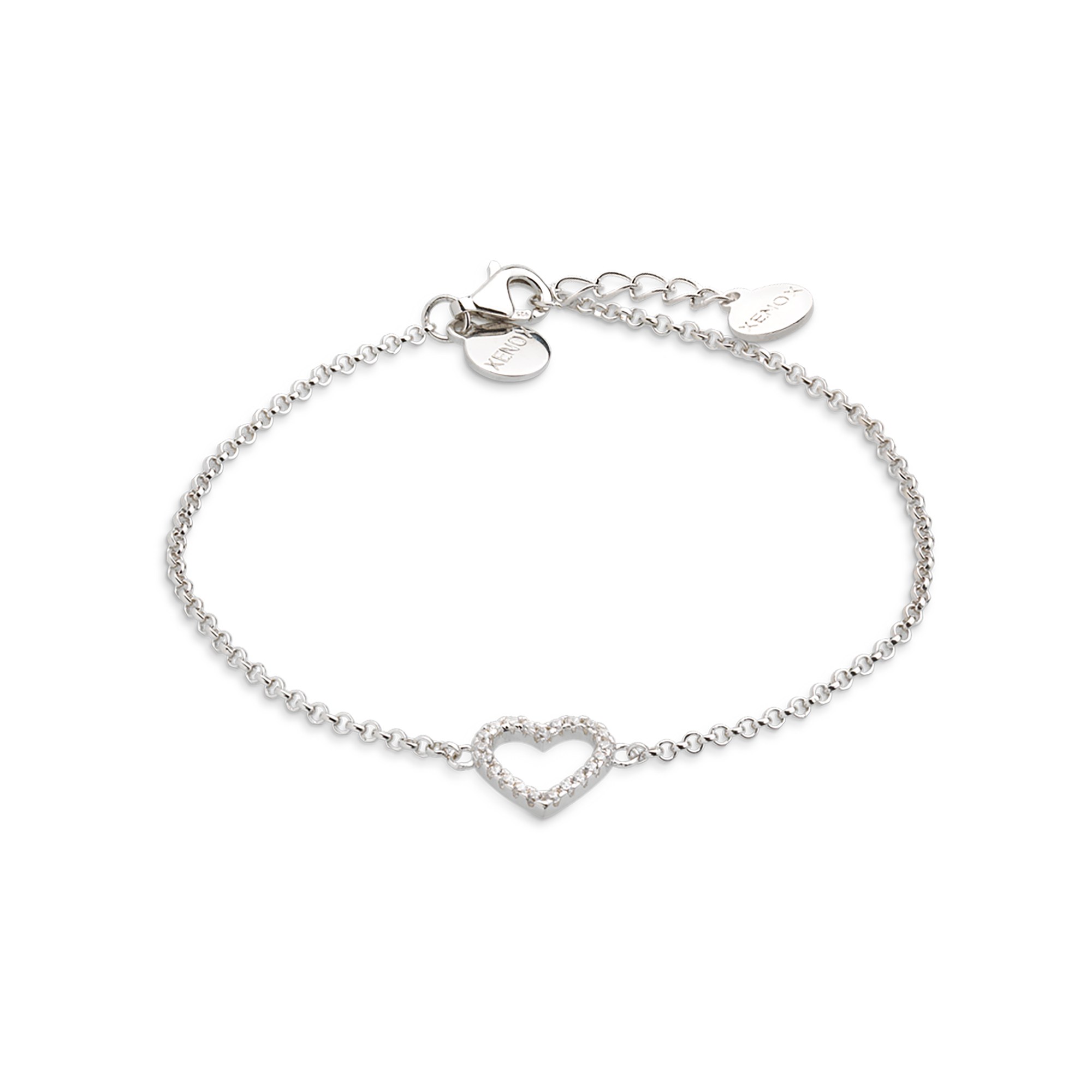 XENOX Sterling Silber Armband XS2784 - 15-20 cm - LOVE STORY - Ankerkette - Herz – Ansicht 2