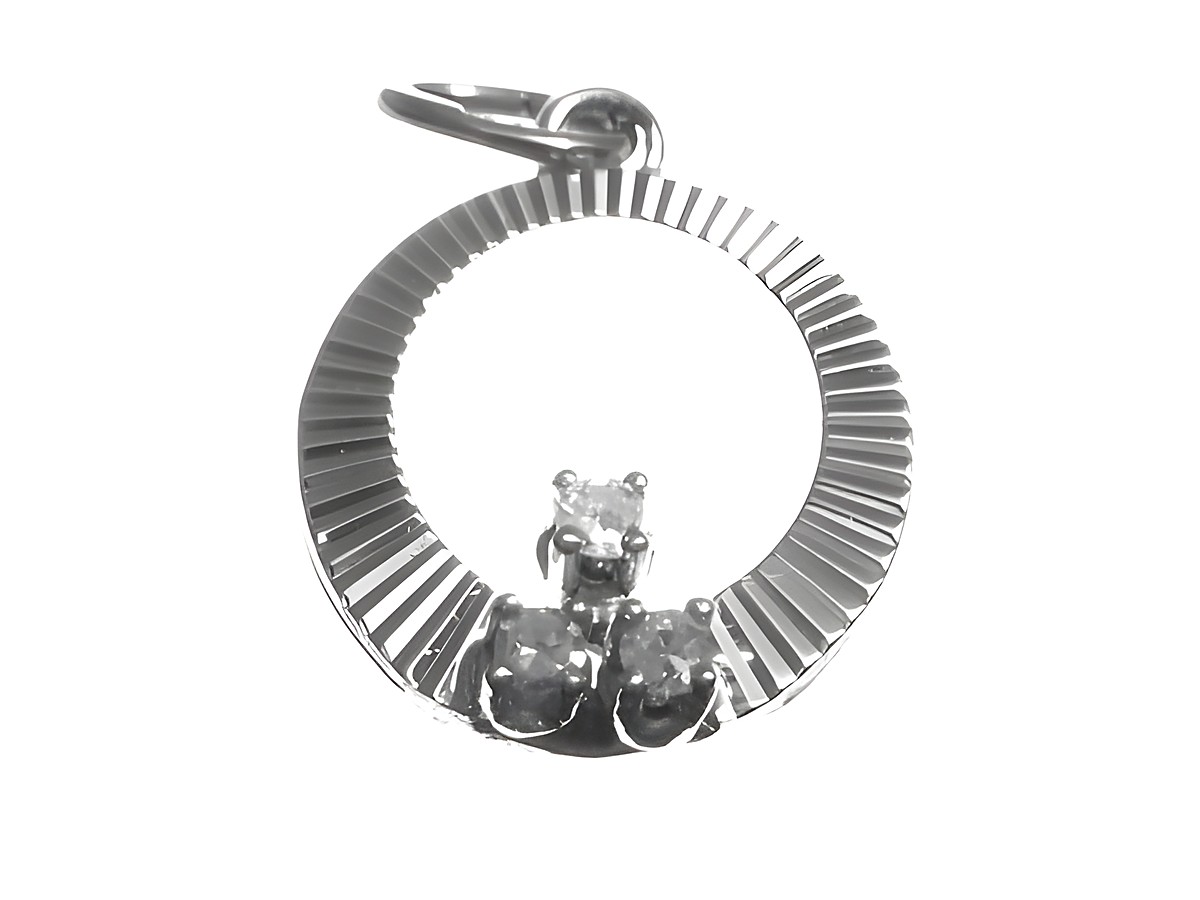 Rund Diamant Gold Anhänger aus Weißgold mit einem Durchmesser von 17 mm, liebevoll gestaltet von Juwelier Harnisch, verziert mit Diamanten und Brillianten.