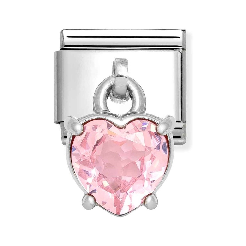 Nomination Composable Classic Charm Herz Anhänger rosa - Edelstahl, Sterling Silber, Zirkonia