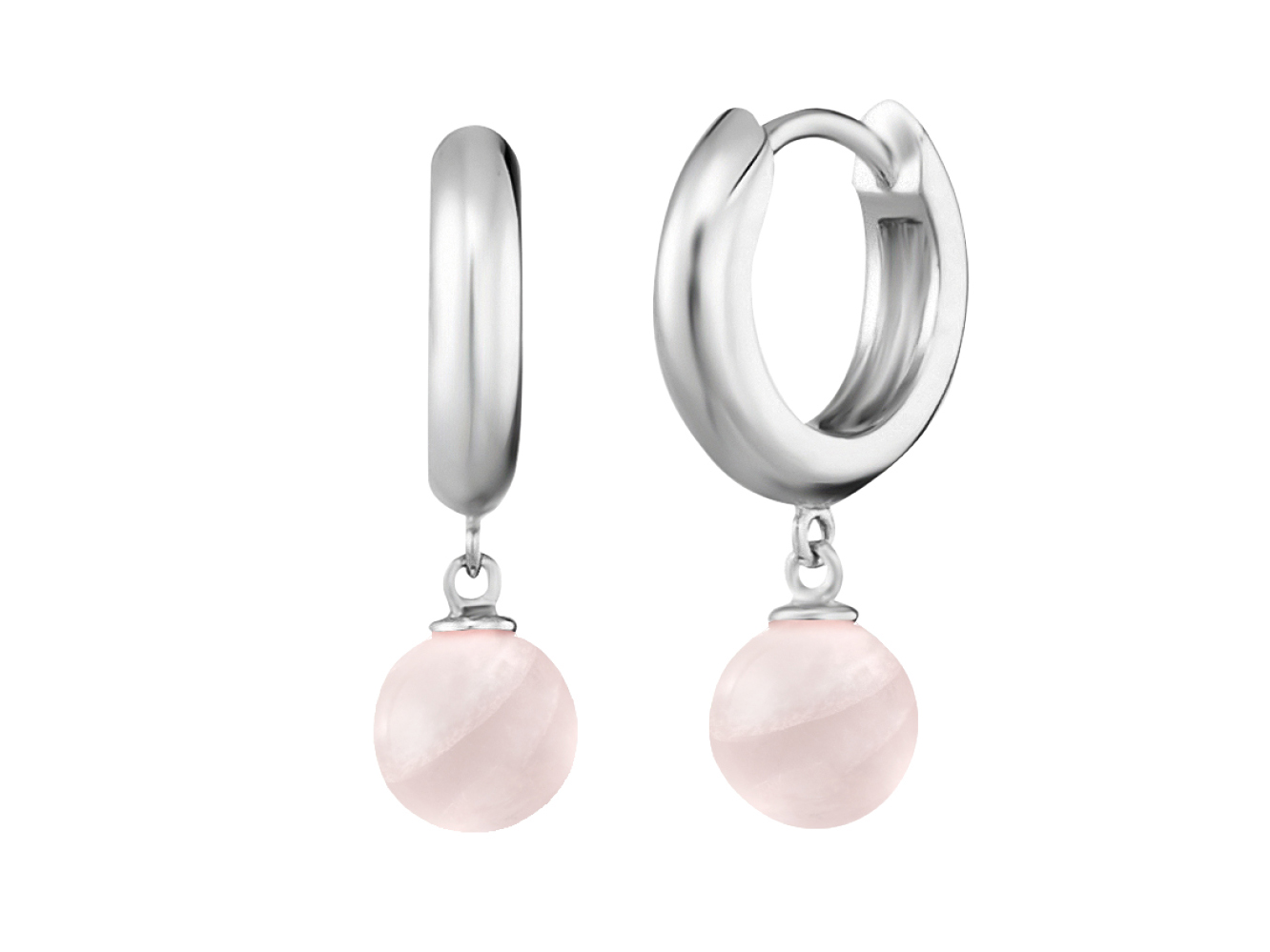 Engelsrufer ERE-RQ-CR POWERFUL Stone Creole mit einem rosa Rosenquarz und Silber rhodiniert. Elegant gestaltete Ohrringe, die den Kraftstein stilvoll zur Geltung bringen.