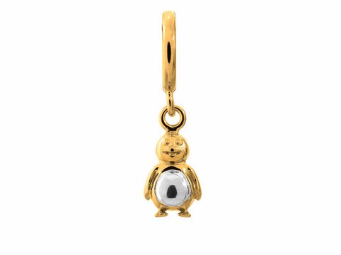 Ein goldfarbener Charm in Form eines Pinguins aus dem Hersteller Endless, kombiniert Gelbgold mit einem silbernen Körper, ideal für Schmuckliebhaber.