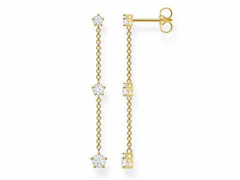 Silberne Ohrringe aus der Thomas Sabo Charming Collection H2150-414-14 mit gelbgoldenen Elementen und klaren Zirkonia-Steinen in elegantem Design.