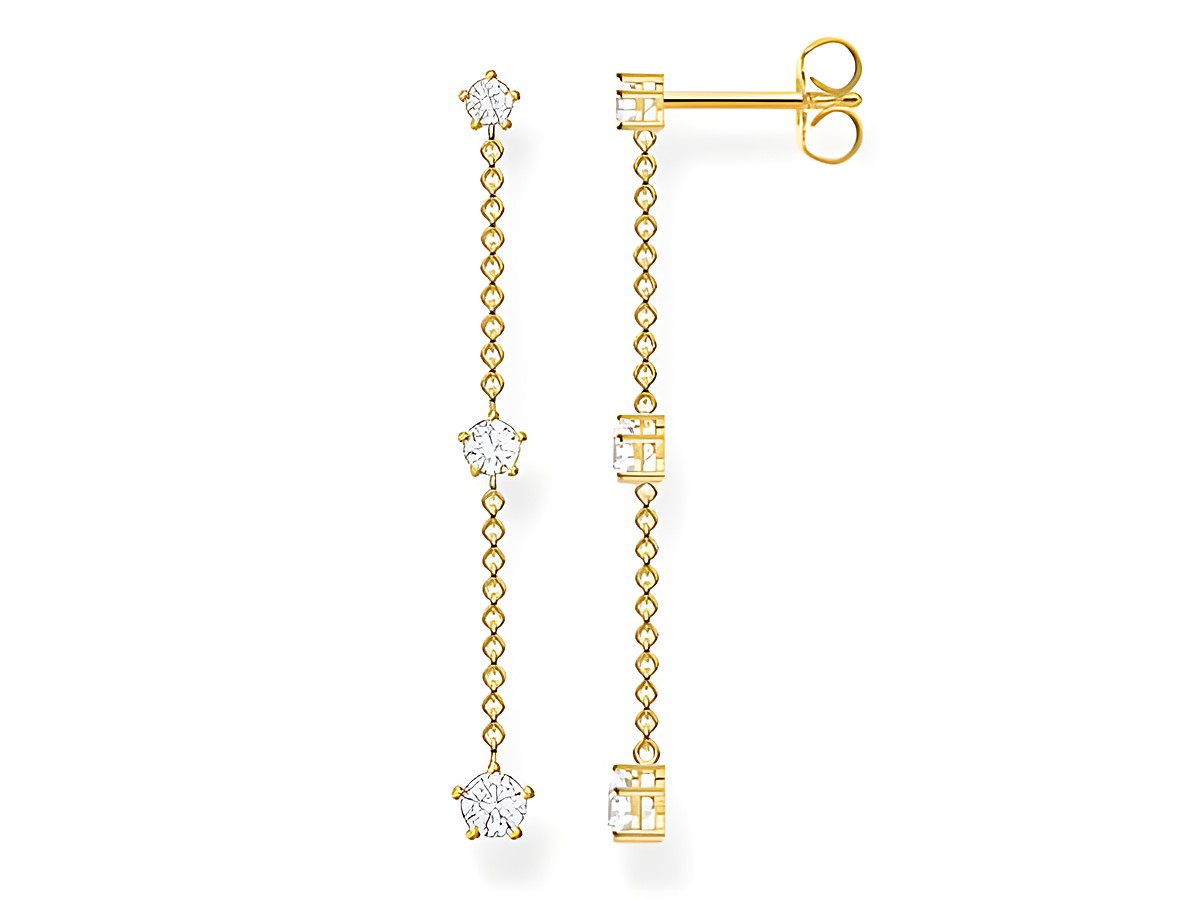 Silberne Ohrringe aus der Thomas Sabo Charming Collection H2150-414-14 mit gelbgoldenen Elementen und klaren Zirkonia-Steinen in elegantem Design.