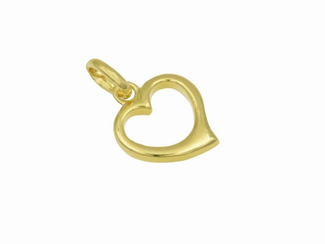 Anhänger in Herzform aus vergoldetem Sterling Silber, vom Hersteller Juwelier Harnisch, plastisch gestaltet und mit glänzender Oberfläche. Ideal als Schmuckstück oder Geschenk.