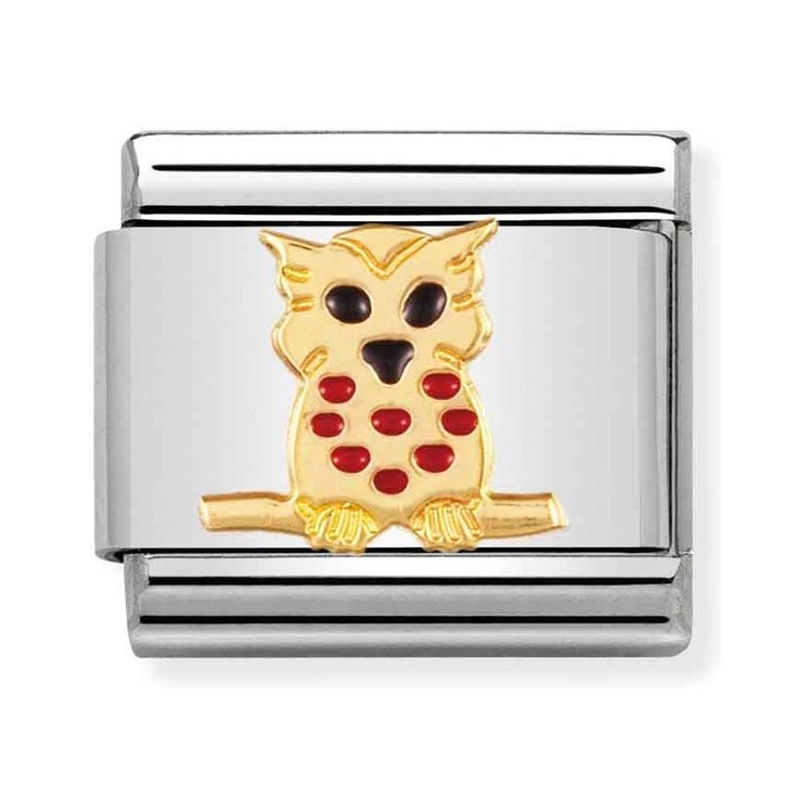 Nomination Composable Classic Charm Eule - Edelstahl, Gold 750 Gelbgold, Emaille