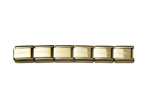 Nomination Classic Armband 18 Elemente Edelstahl GOLD in elegantem Design, präsentiert sich als stilvolles Starter-Armband mit hochwertigem Material und markentypischer Prägung.
