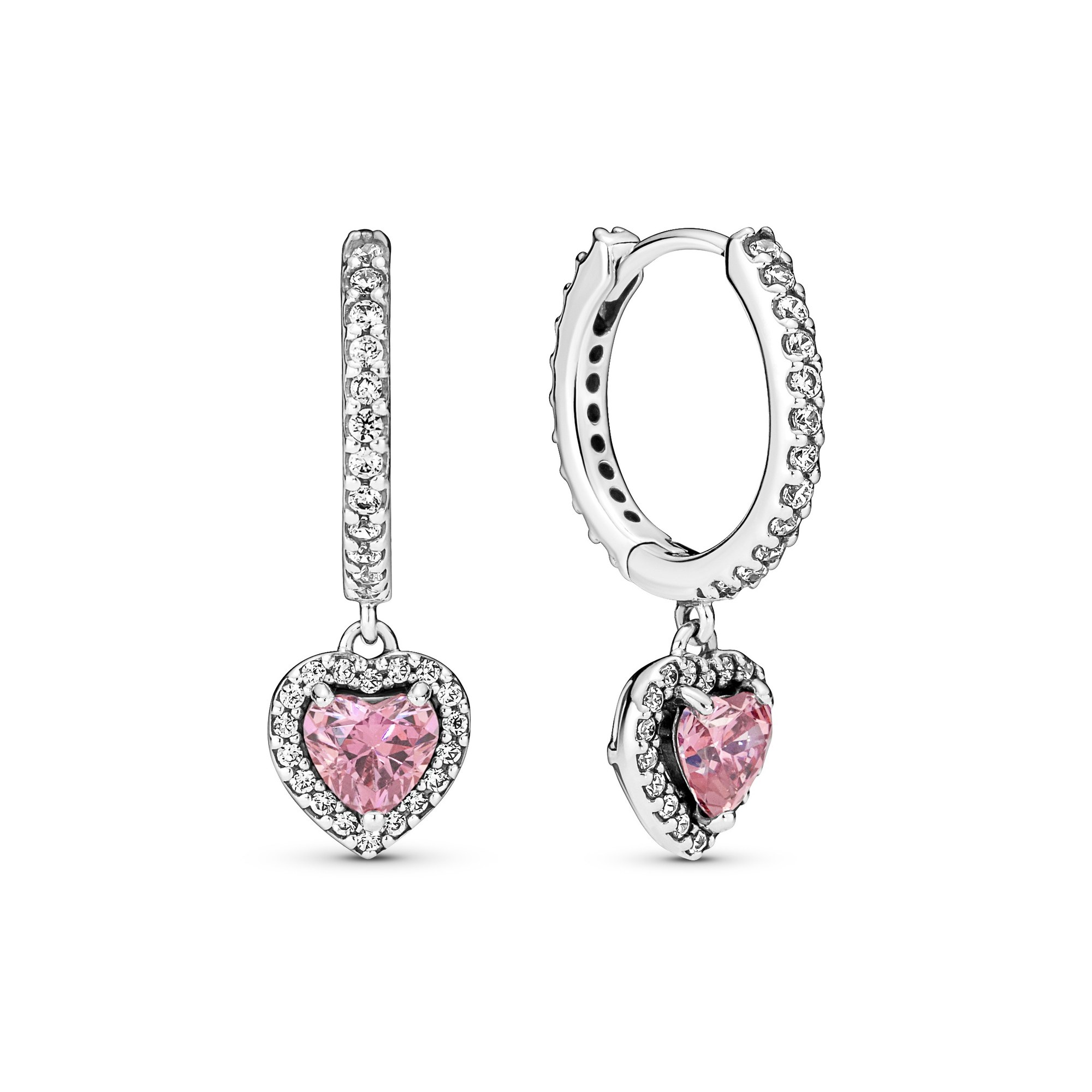 Pandora Funkelndes Strahlenkranz-Herz Ohrringe - Sterling Silber Zirkonia Pink