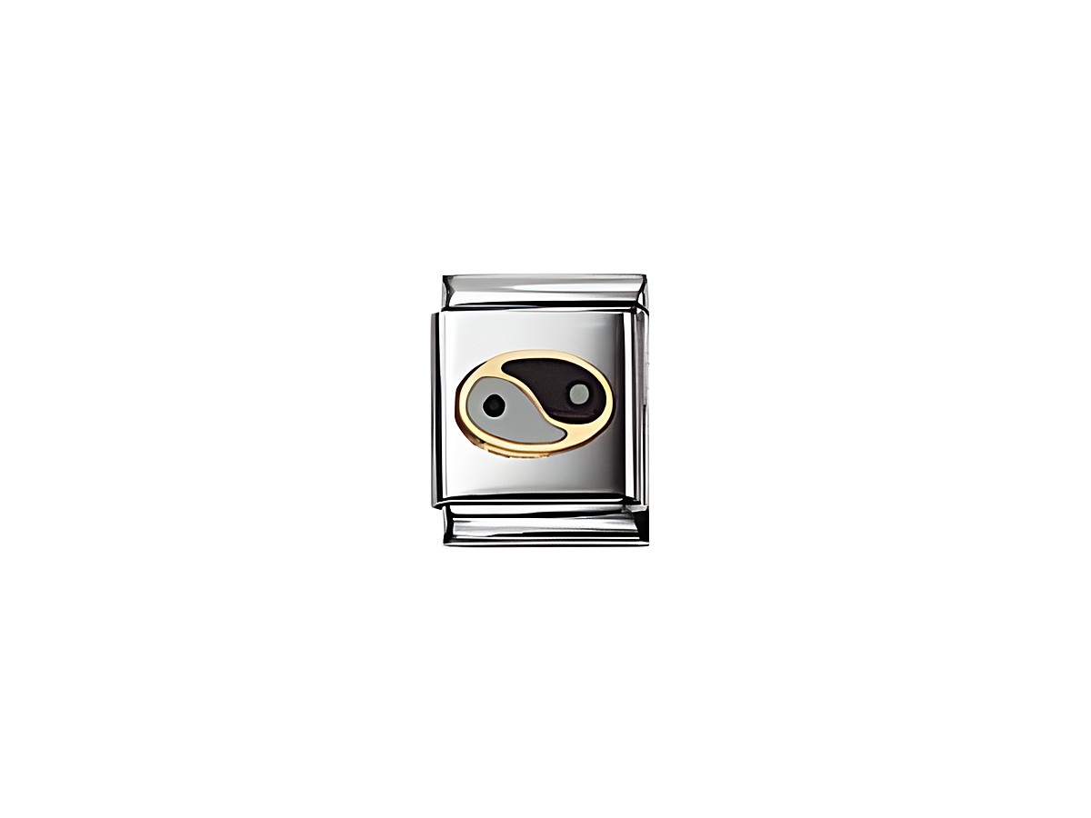 Ein charm aus Edelstahl mit einem yin-yang Symbol in dezenten Farben, passend für das Modell Big DAILY LIFE von Nomination, ergänzt jeden Schmuckstil.