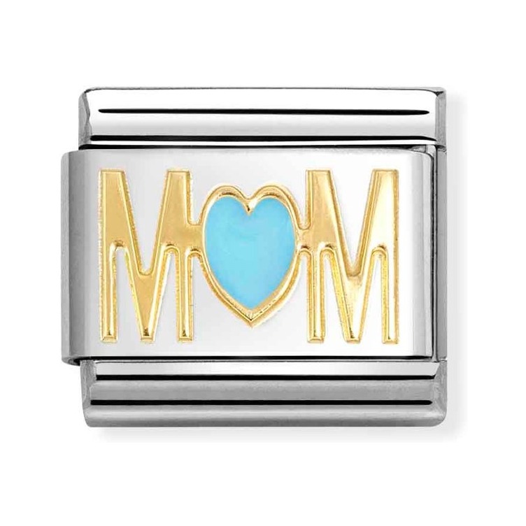 Nomination Composable Classic Charm MOM Herz hellblau - Edelstahl, Gold 750, Emaille