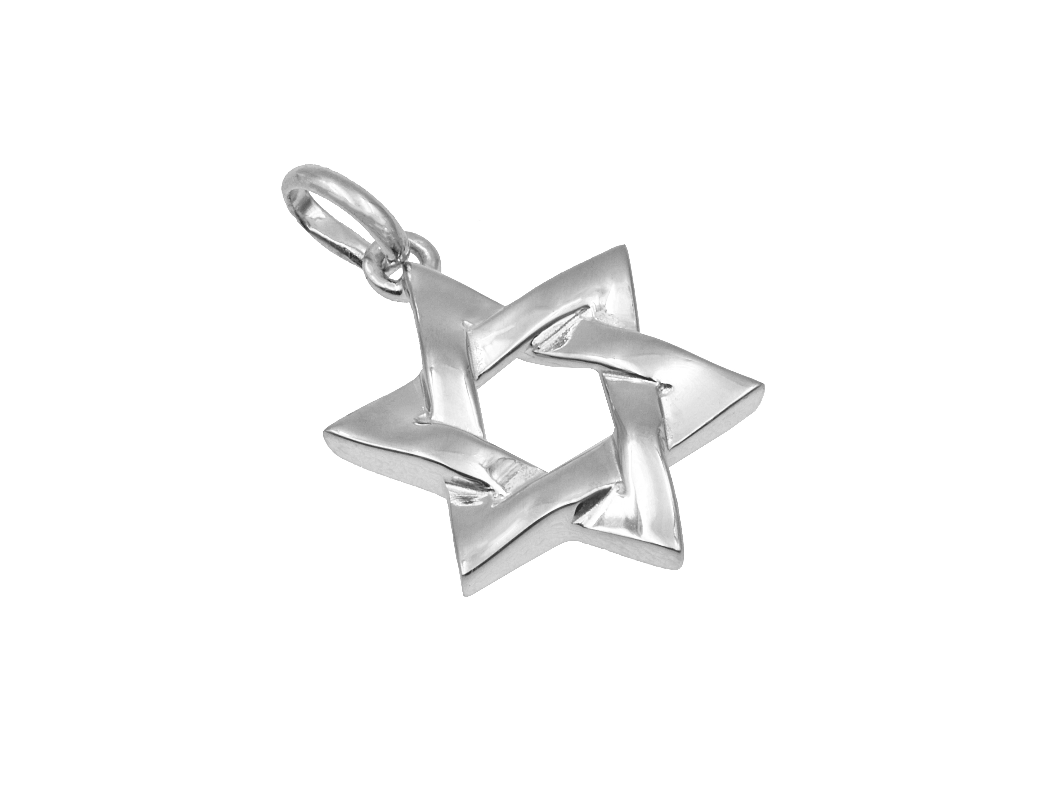 Anhänger Davidstern - Sterling Silber rhod. - 18 mm Ein silberner Davidstern Anhänger aus rhodiniertem Sterling Silber, 18 mm groß, mit einem modernen Design und glänzender Oberfläche, perfekt als Schmuckstück oder Geschenk.