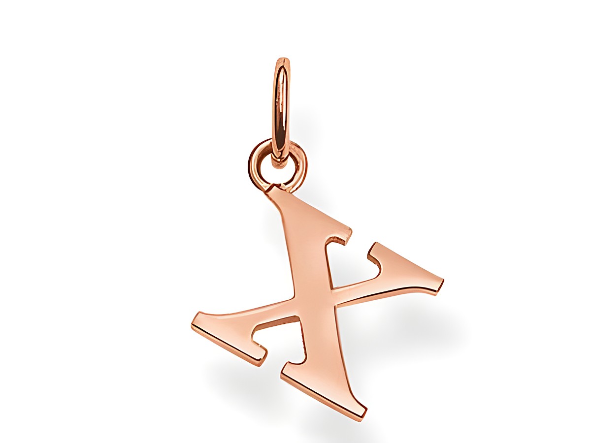 Thomas Sabo X Buchstaben Anhänger PE611-415-12 aus Silber vergoldet in Roségold zeigt den Buchstaben X in modernem Design, ideal für eine persönliche Schmuckkollektion.