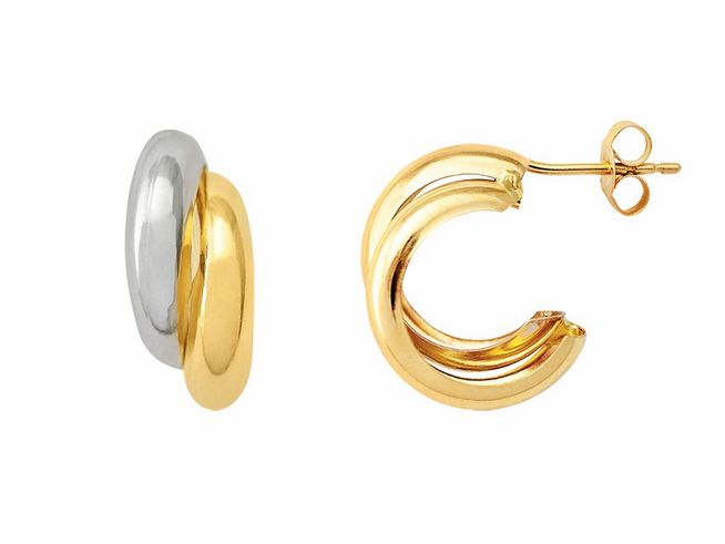 Polierte Xenox XG14K4185G Creolen aus Gelbgold und Weißgold 585, elegant und zeitlos, idealer Echt Gold Ohrschmuck für jeden Anlass.