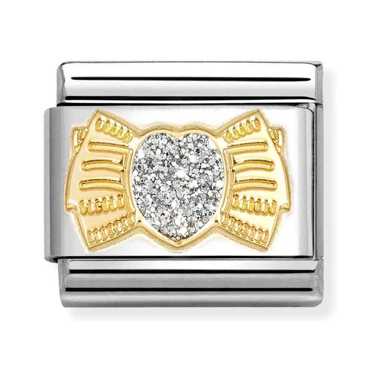 Nomination CLASSIC GLITTER SYMBOLE Element - Gelbgold verg. & Emaille - Herzschleife - Silver