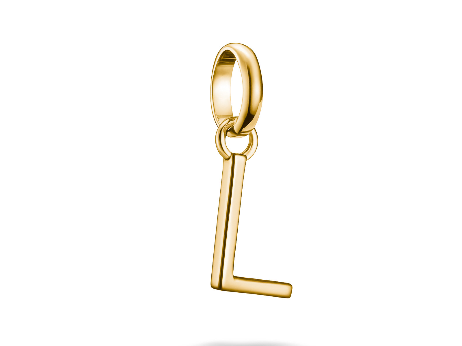 Charm aus Silber und vergoldetem Material in Form des Buchstabens L mit einer Öse zum Anhängen, hergestellt von Thomas Sabo, aus der Charm Club CONNECT Kollektion.