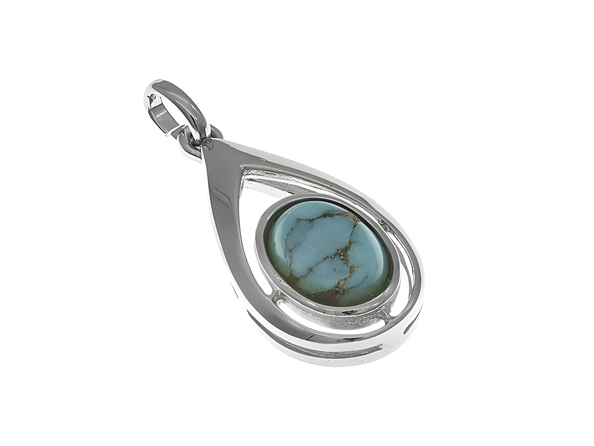 Zauberhafter Anhänger in Tropfenform aus Silber rhodiniert mit einem türkisblaue Stein und weiteren dekorativen Elementen, ideal für eleganten Schmuck.