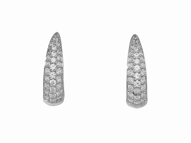 Creolen Prachtvoll aus 925 Sterling Silber, poliert und rhodiniert, mit funkelnden Zirkonia-Steinen, Länge 1,3 cm, Hersteller Juwelier Harnisch, geeignet für Ohrlöcher bis 15 mm.