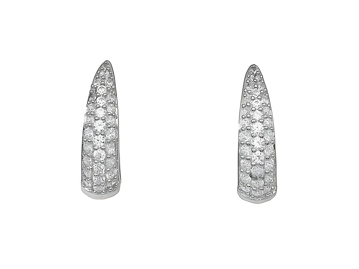 Creolen Prachtvoll aus 925 Sterling Silber, poliert und rhodiniert, mit funkelnden Zirkonia-Steinen, Länge 1,3 cm, Hersteller Juwelier Harnisch, geeignet für Ohrlöcher bis 15 mm.