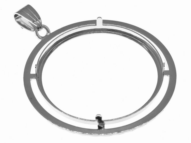 Münzfassung Anhänger diamantiert aus 925 Sterling Silber rhodiniert, geeignet für Münzen bis 33 mm Durchmesser, hergestellt von Juwelier Harnisch, elegant und zeitlos.