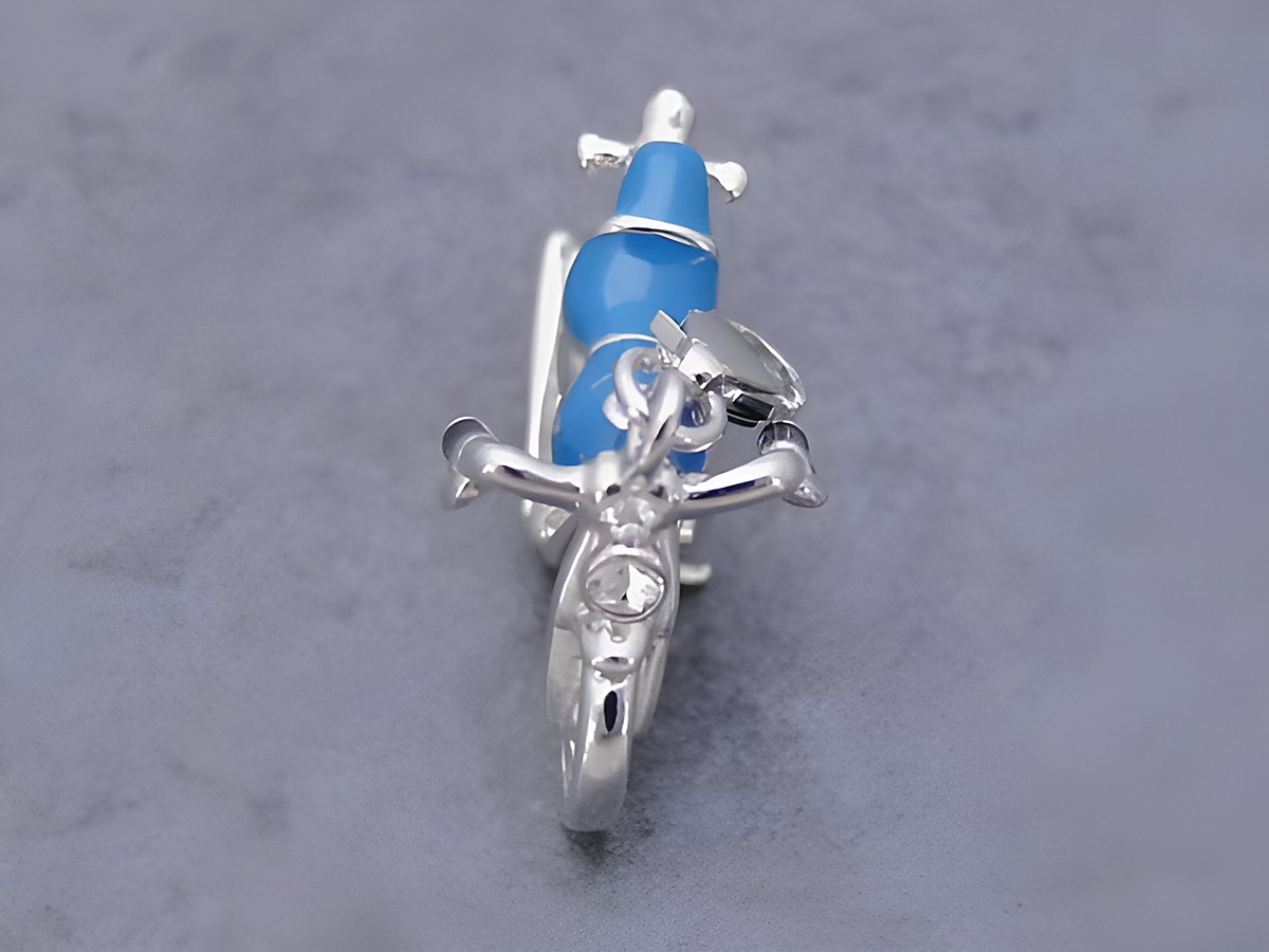 Silber Charms Anhänger Motorrad in blau-schwarz mit Kristalldetails, plastisch 3D gestaltet, Hersteller Juwelier Harnisch, ideal für Fahrzeuge-Liebhaber. – Ansicht 2