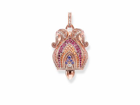 Anhänger von Thomas Sabo PE736-626-7 aus roségoldfarbenem Silber mit synthetischem Korund und Zirkonia, kunstvoll gestaltet mit bunten Steinen in einer eleganten Form.