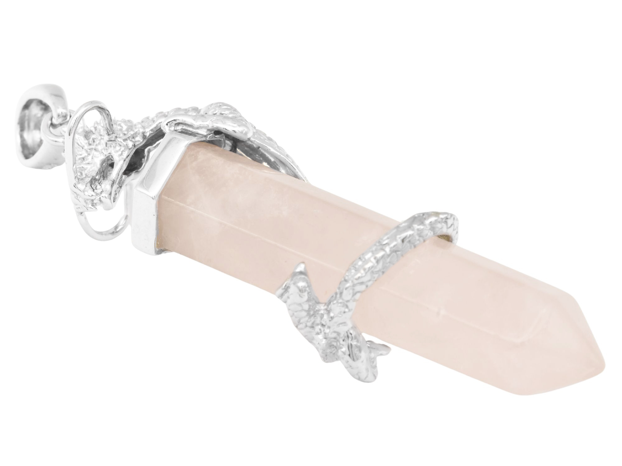 Anhänger Drachen Pendel - Sterling Silber 925 - poliert - Rosenquarz Rosa