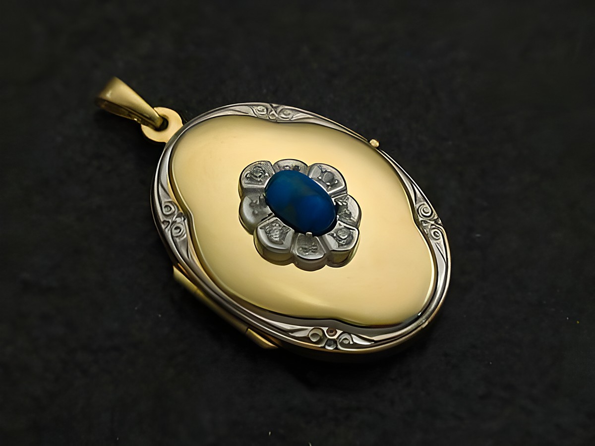 Howlite türkis Medaillon Cabochon Gold 585 bicolor mit Brillanten, Juwelier Harnisch, Gelbgold 585, elegantes Design und liebevolle Details für einen besonderen Schmuckmoment.