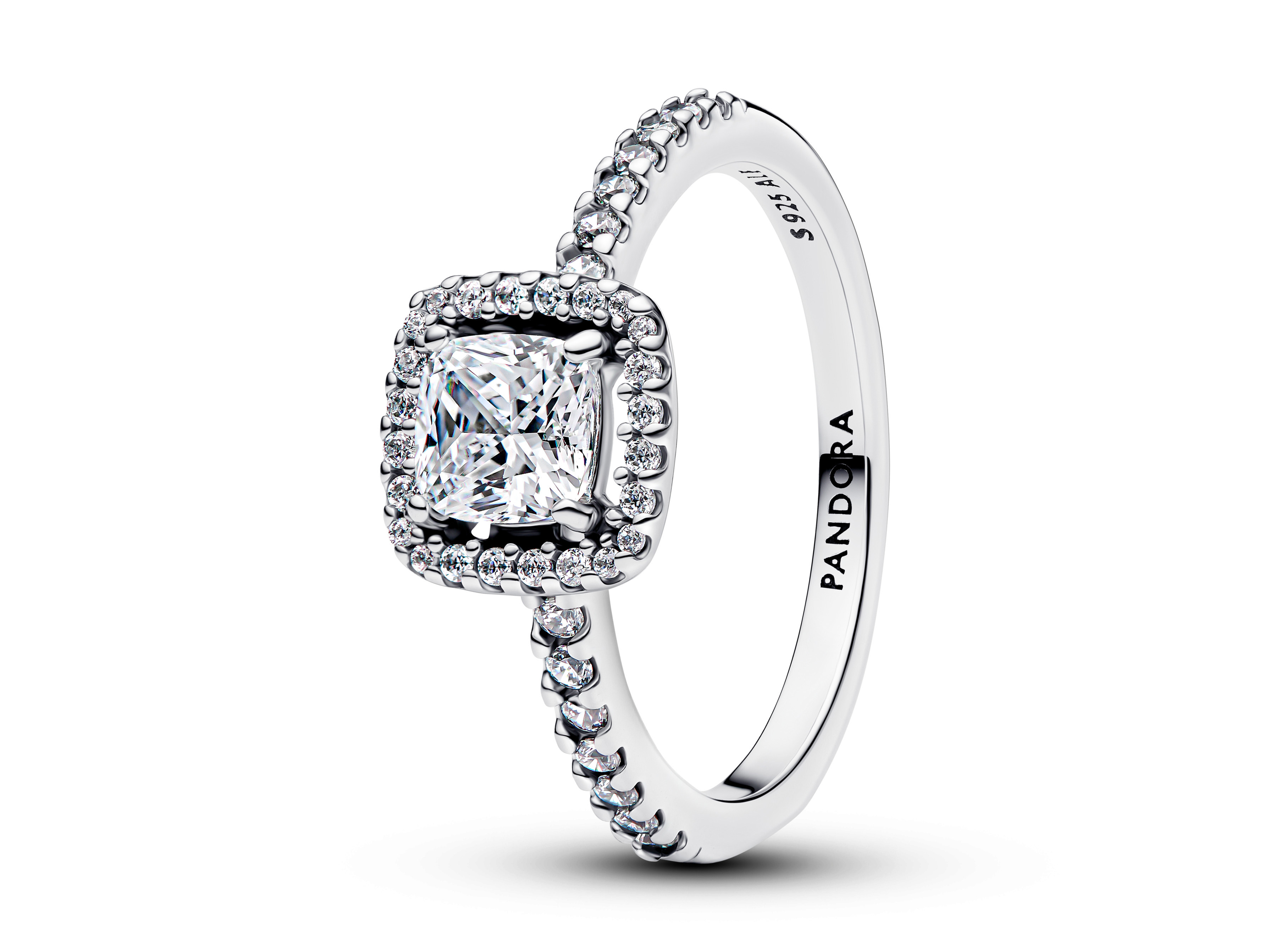Pandora 193555C02-60 - Funkelnder Quadratischer Strahlenkranz Ring - Sterling Silber - Zirkonia - Gr. 60