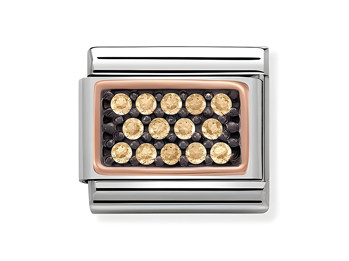 Rechteckiger Charm aus der Serie Composable Classic von Nomination in Champagne-Farbe mit glänzenden Steinen, in einem eleganten Design, ideal zur individuellen Schmuckgestaltung.