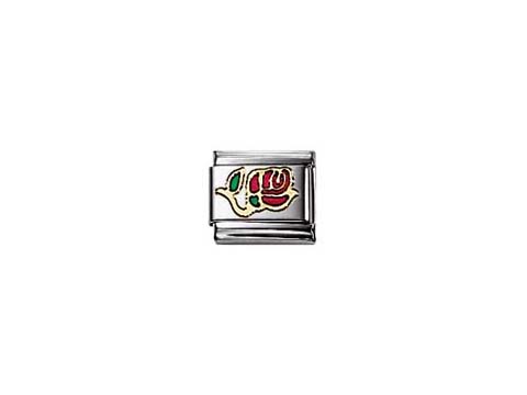 Emailliertes Charm von Nomination Classic NATURE mit einer roten Rose, hergestellt aus Edelstahl und mit bunten Details in grüner und roter Farbe.