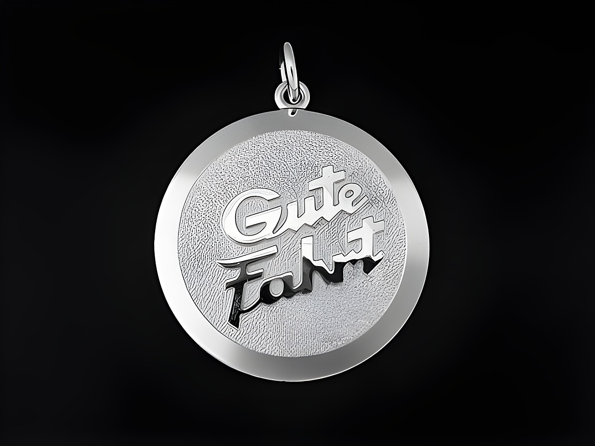 Silber Anhänger aus 925 Sterling Silber rhodiniert mit der Gravur Gute Fahrt, Hersteller Juwelier Harnisch, als Glücksbringer gestaltet.