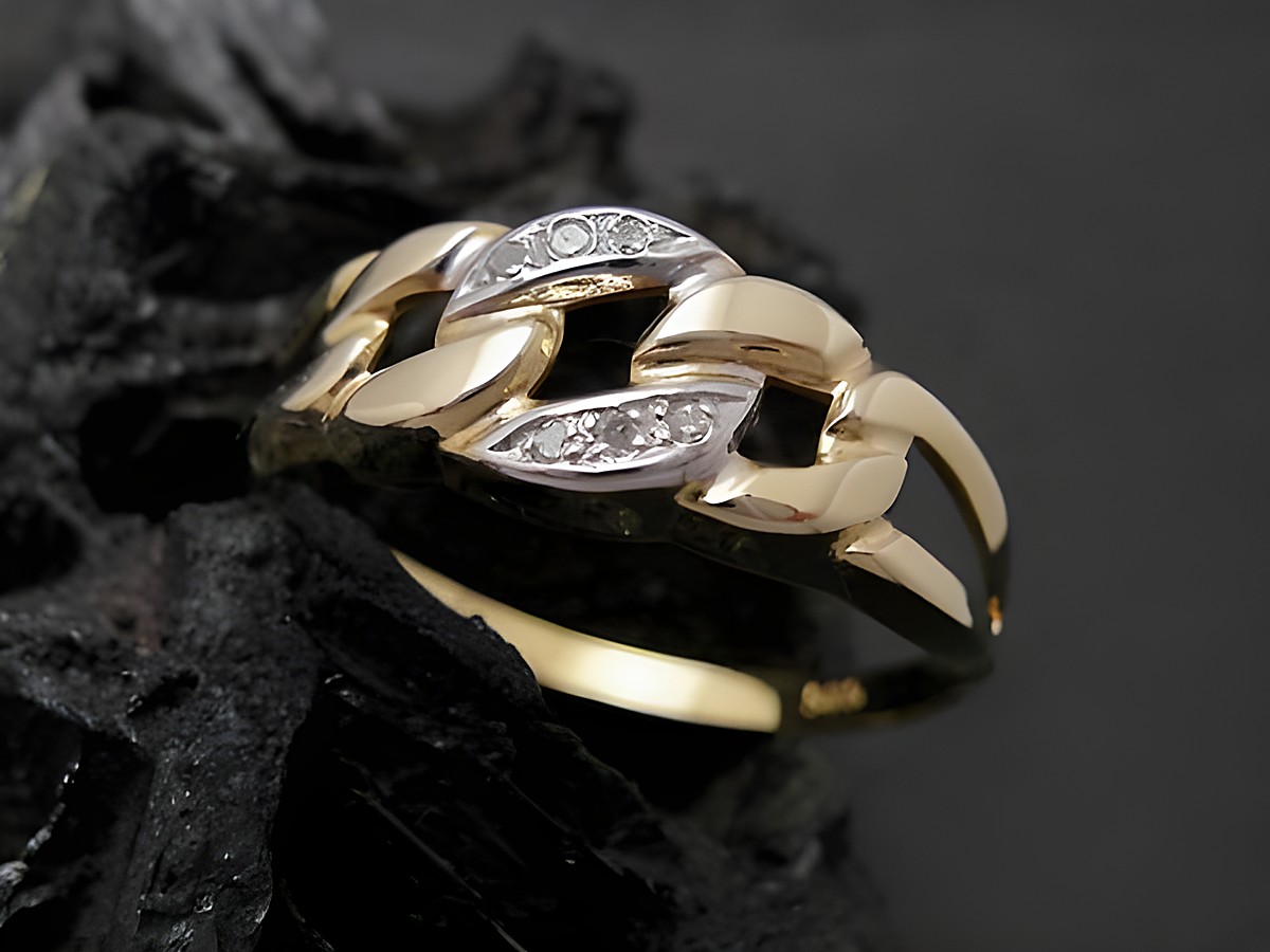 Gold Ring faszinierend Gold 585 bicolor mit Diamanten im schicken Design von Juwelier Harnisch, Größe 58, ideal bis Größe 58/18,5.