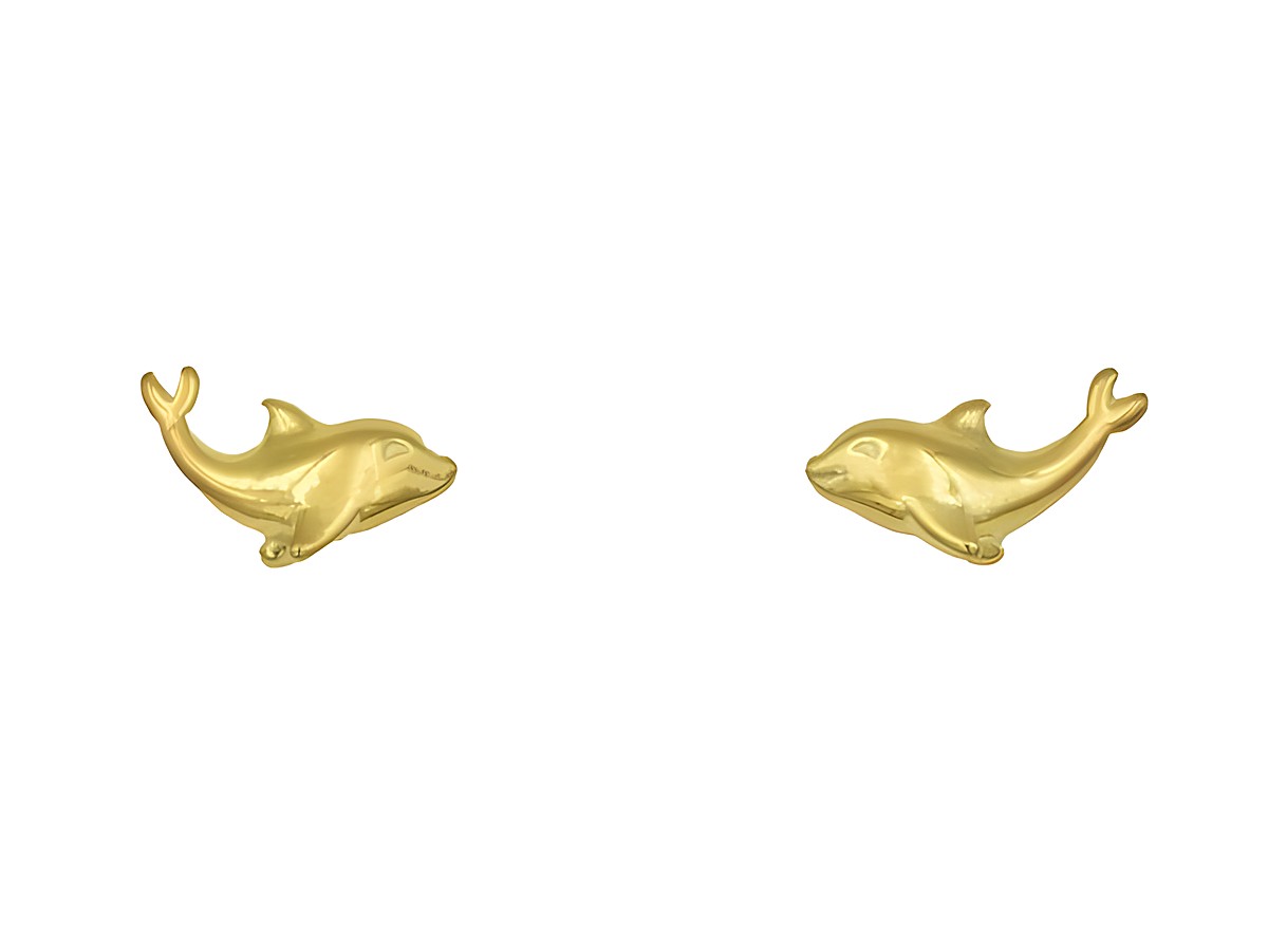Ohrringe Ohrstecker Delfin aus Sterling Silber, gelbgold vergoldet von Juwelier Harnisch, ideal für Kinder, mit niedlichem Delfin-Design, perfekt als Geschenk.