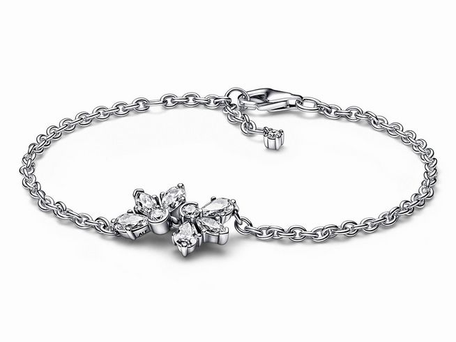 Pandora Armband Herbarium Cluster 592398C01-20 aus Sterling Silber mit klaren Zirkonias, filigranes Design mit blütenförmigen Elementen und praktischem Verschluss, Länge 20 cm.