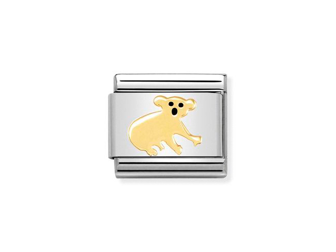 Edelstahlarmband mit einem Koala-Motiv in 585 Gelbgold und schwarzer Emaille, hergestellt von Nomination, Teil der Kollektion Classic Tiere Land. Ideal für Tierliebhaber.