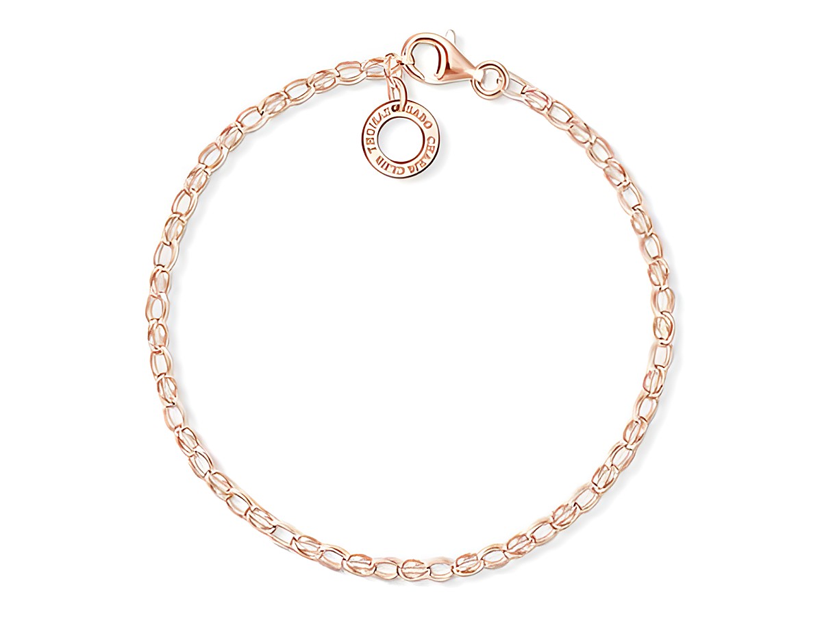 Roségoldenes Armband von Thomas Sabo mit Charm Club Design, ca. 17 cm lang, feine Gliederkettenstruktur und charakteristischem Verschluss. Ideal für die individuelle Gestaltung mit Charms.