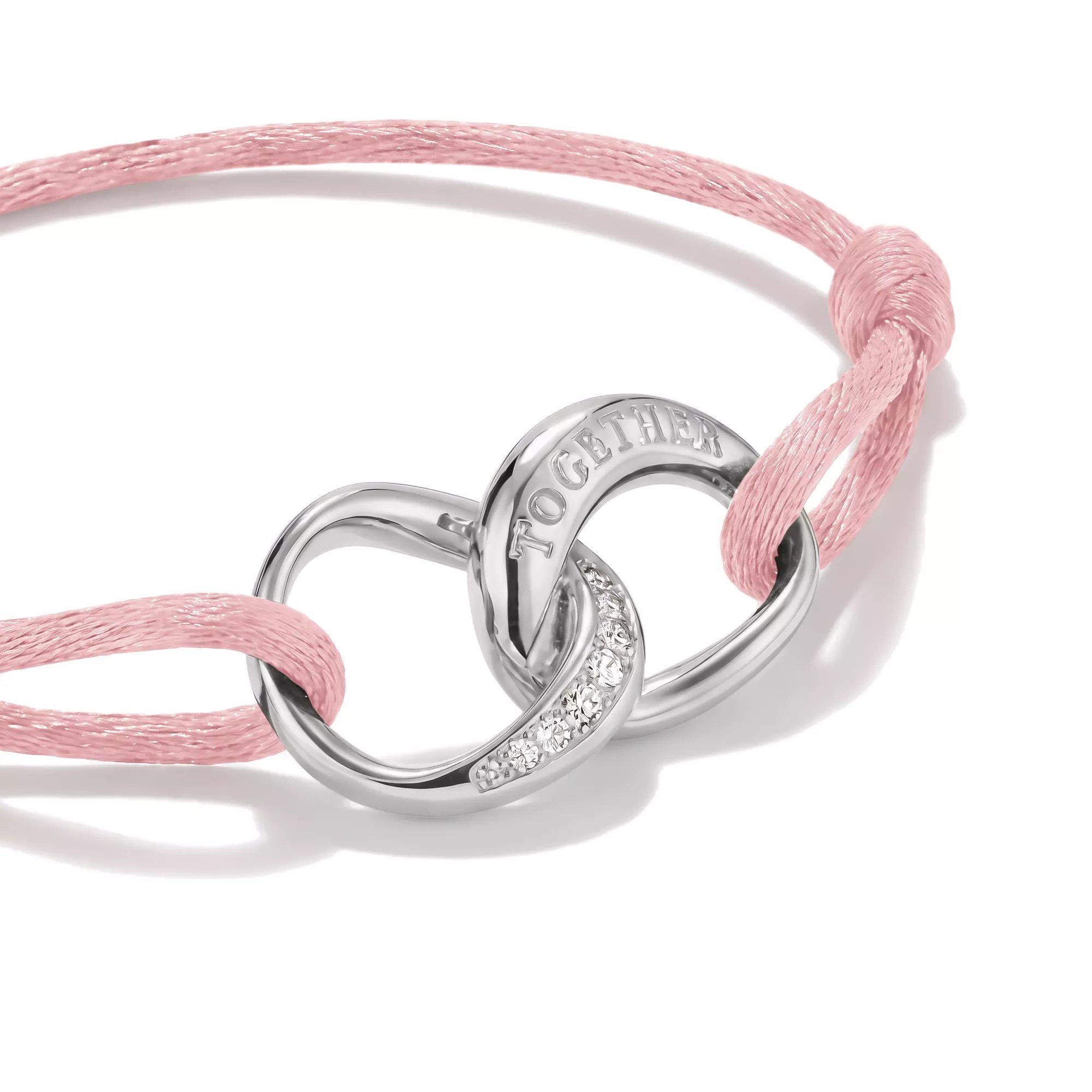 Thomas Sabo Textilarmband Together pink mit weißem Zirkonia – Silber – 24 cm – 11,5 mm hoch – Ansicht 2