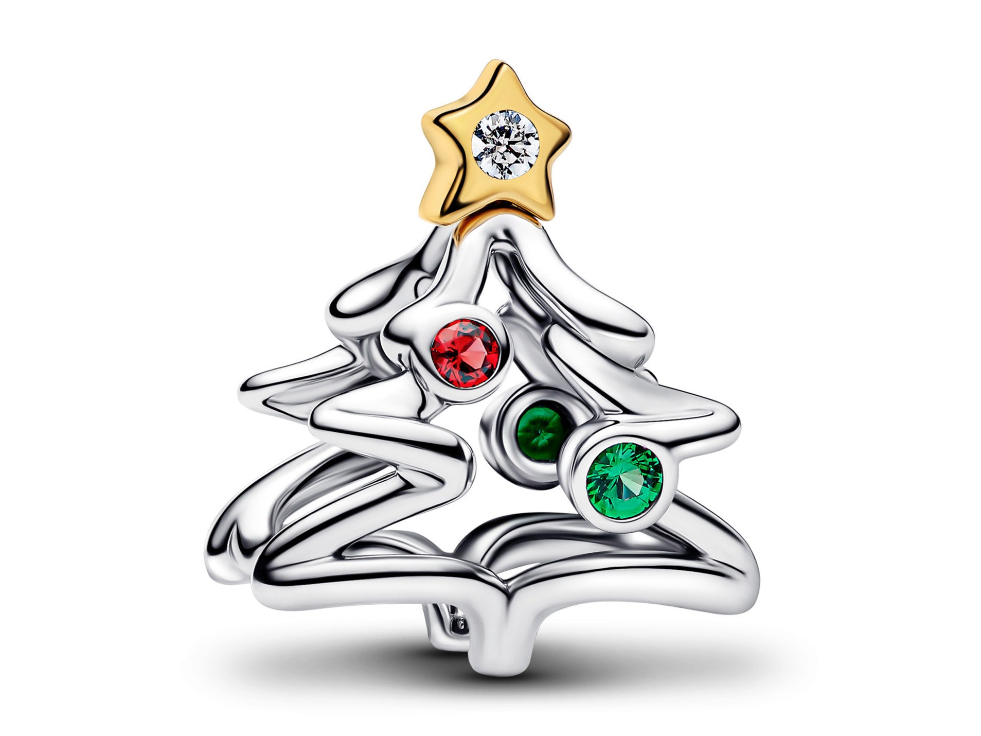 Pandora 764248C01 - Weihnachtsbaum Charm - Sterling Silber & Gelbgold Vergoldung - Steinmix Rot