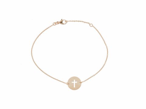 Armband mit einem klassischen Kreuz aus Silber rosé vergoldet, 19,5 cm lang, Hersteller Juwelier Harnisch, elegantes Schmuckstück für jeden Anlass.