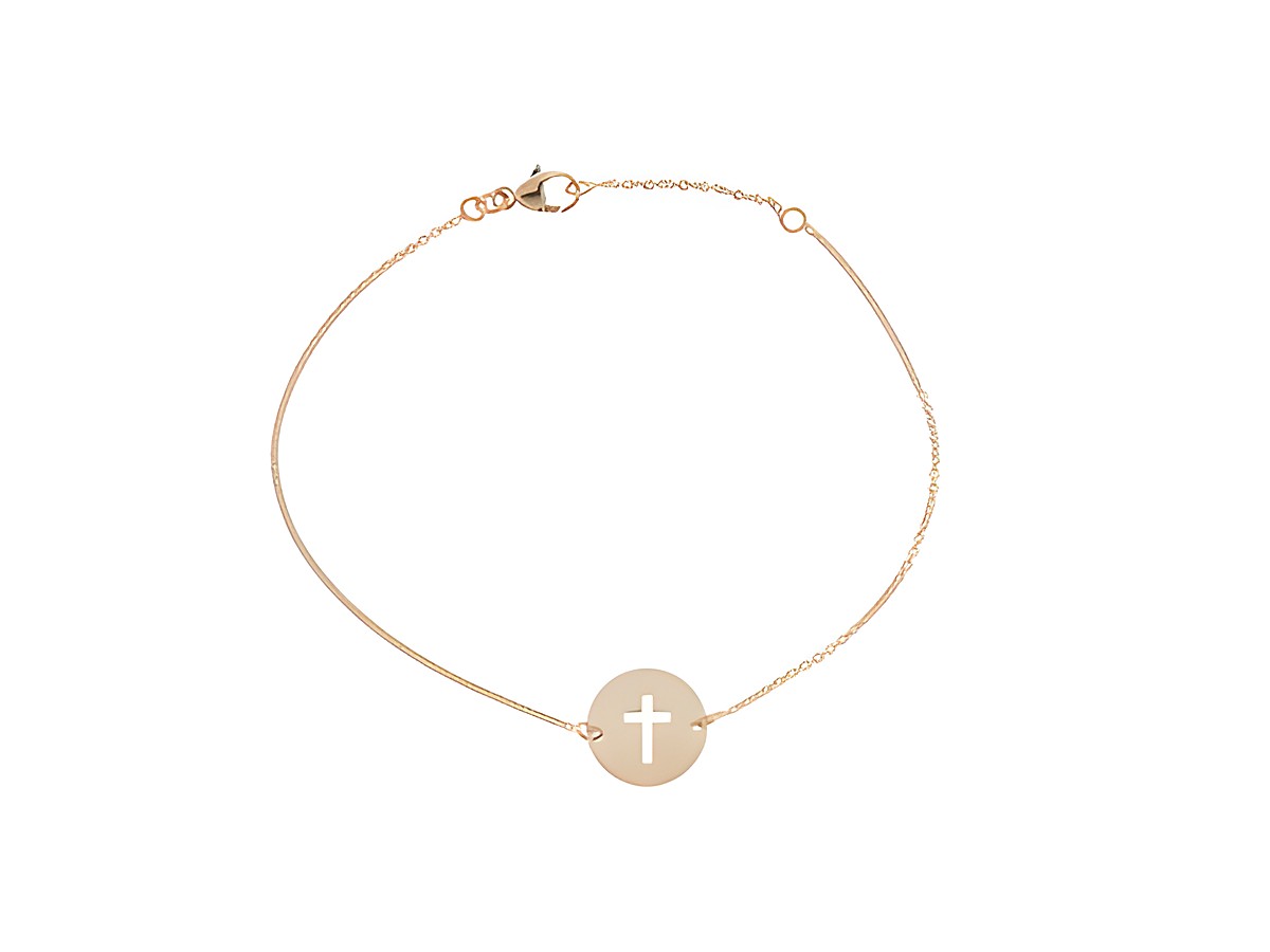 Armband mit einem klassischen Kreuz aus Silber rosé vergoldet, 19,5 cm lang, Hersteller Juwelier Harnisch, elegantes Schmuckstück für jeden Anlass.