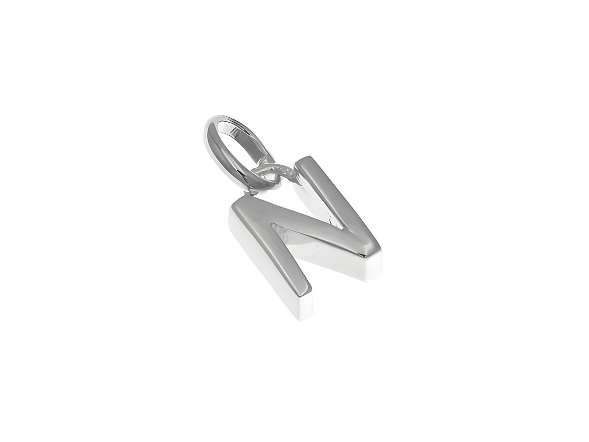Anhänger aus poliertem rhodiniertem Sterling Silber mit dem Buchstaben N, Hersteller Juwelier Harnisch. Ideal als persönliches Schmuckstück oder Geschenk.