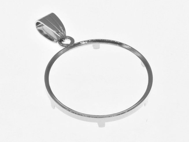 Schlichter Münzfassung Anhänger aus rhodiniertem 925 Sterling Silber mit einem Durchmesser von maximal 26 mm für Münzen bis 3,0 cm vom Hersteller Juwelier Harnisch.