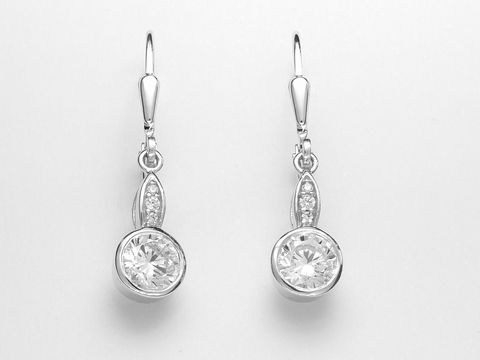 301084-0 Silber Ohrringe rund aus Sterling Silber mit glitzerndem Stein aus Zirkonia. Ohrhänger mit Stein vom Hersteller Juwelier Harnisch. Elegantes und funkelndes Design.