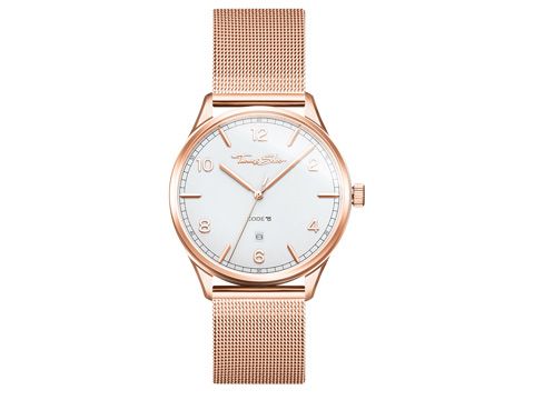 Thomas Sabo WA0341-265-202-40 mm Uhr mit weißem Zifferblatt und roségoldfarbenem Edelstahl-Mesharmband, geeignet für Unisex, elegante und zeitlose Optik.