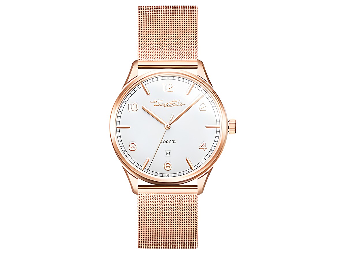 Thomas Sabo WA0341-265-202-40 mm Uhr mit weißem Zifferblatt und roségoldfarbenem Edelstahl-Mesharmband, geeignet für Unisex, elegante und zeitlose Optik.