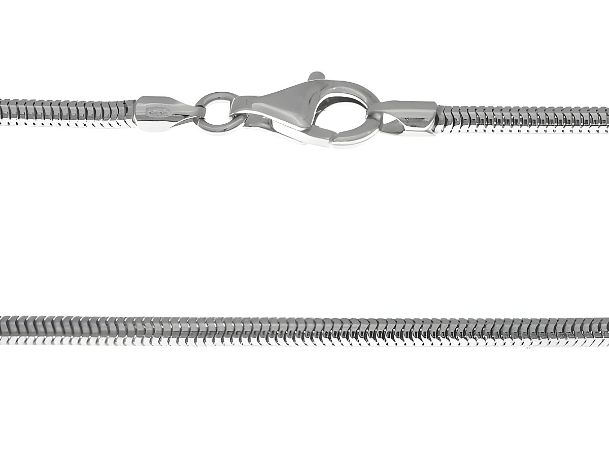 Silberkette aus Sterling Silber rhodiniert, Schlangenkette, 3 x 3 mm, 45 cm lang, mit praktischem Karabinerverschluss, Hersteller Juwelier Harnisch.